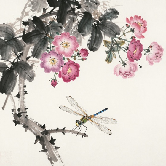 蜻蜓停蔷薇