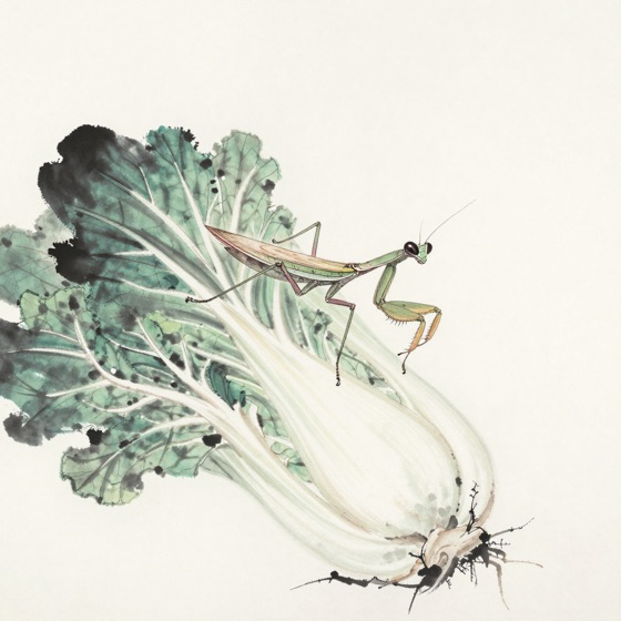 螳螂立白菜