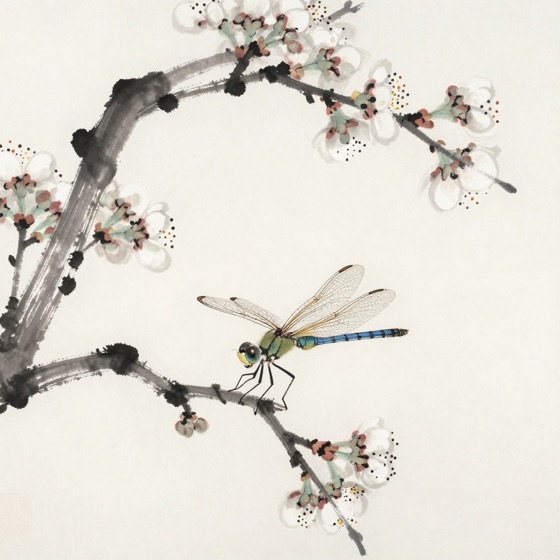 蜻蜓落李枝
