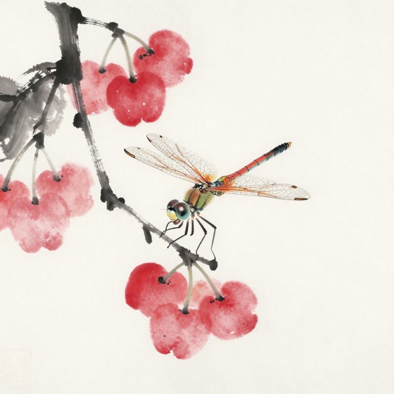 蜻蜓栖樱桃