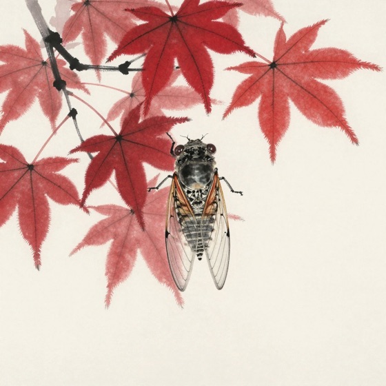 蝉驻枫叶