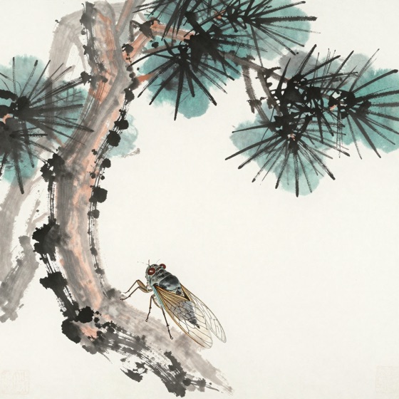 蝉伏松针
